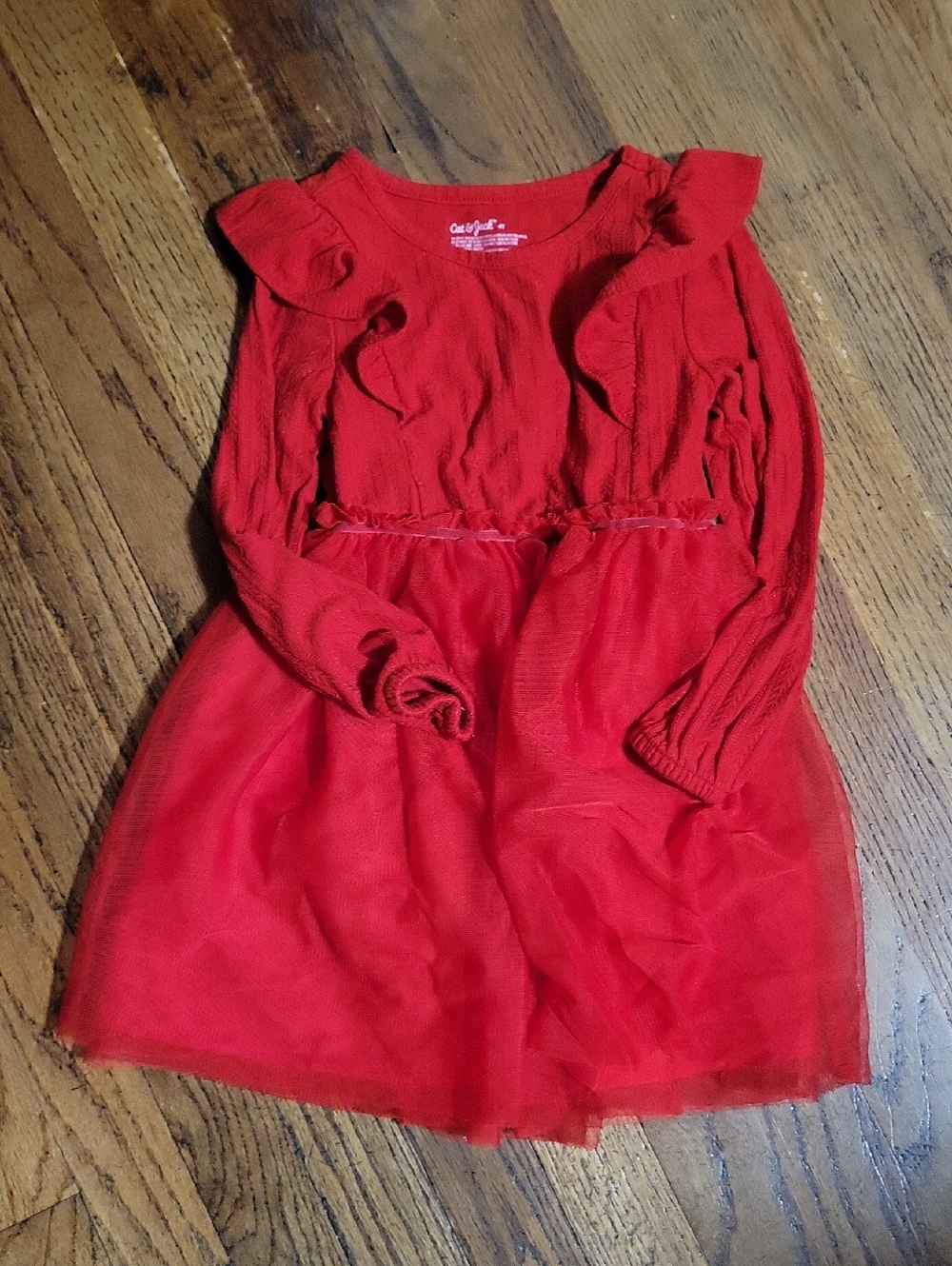 Cat & Jack Sz 4T Red Long-Sleeve Tulle Party Dress